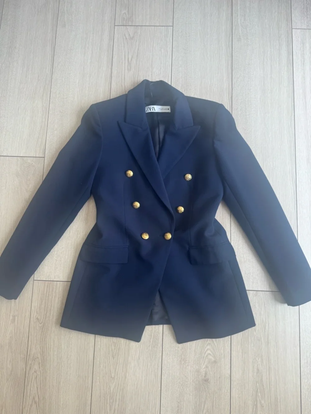 Zara Navy Double-Breasted Blazer with Gold Buttons - Picture 1 of 5